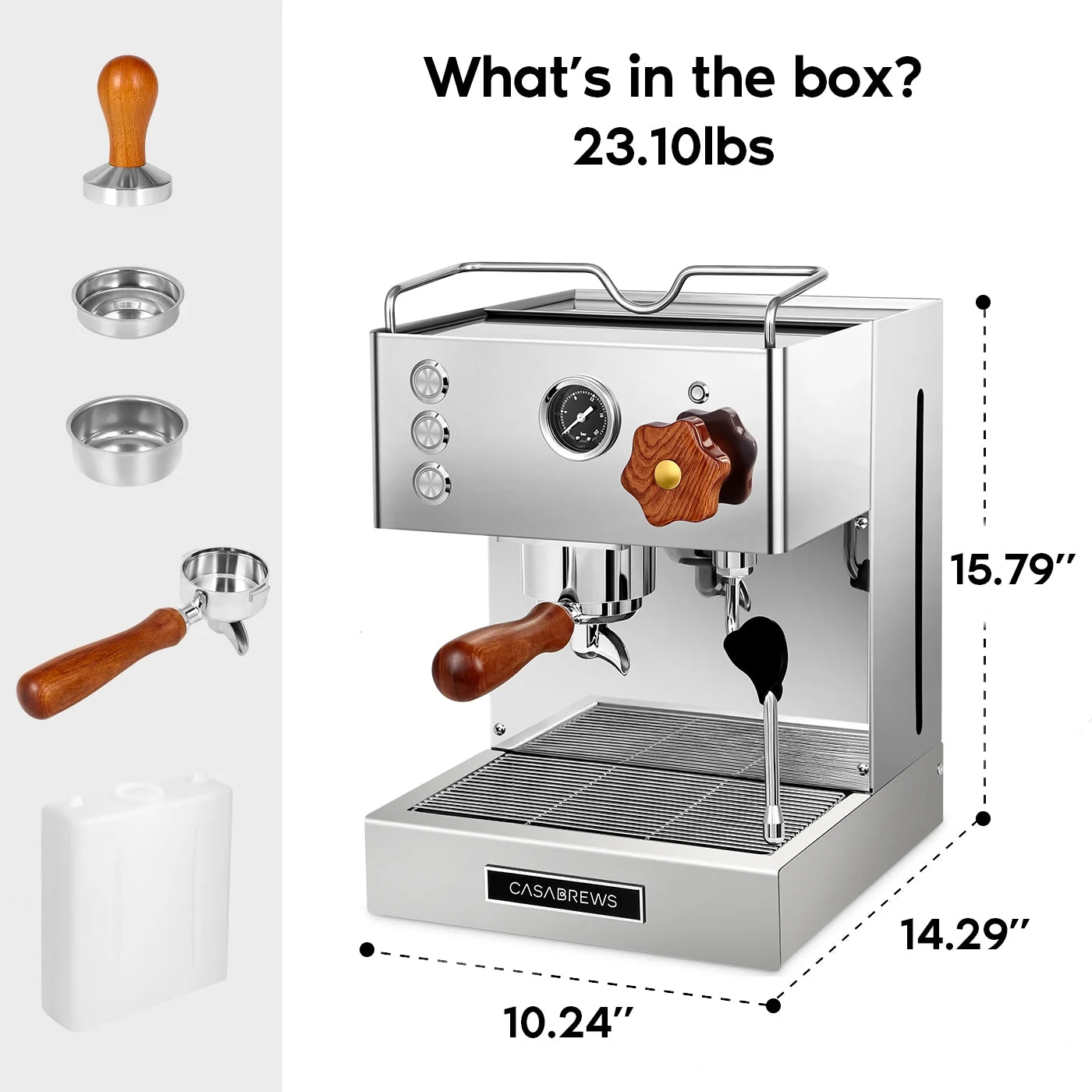 Casabrews 15 Bar Espresso Machine, Semi-Automatic Coffee Machine with Built-in Spotlight, Silver