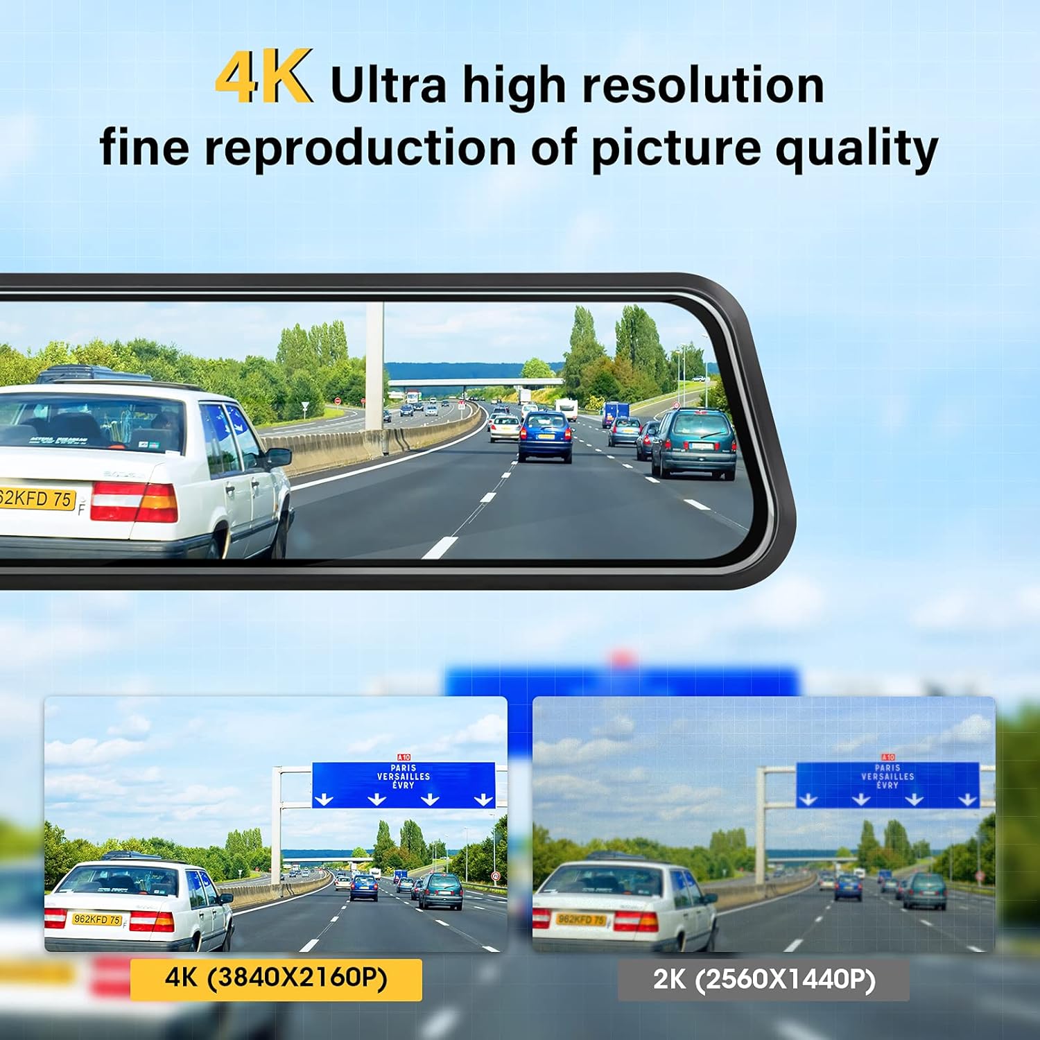 Upgraded UHD 4K Mirror Dash Cam Rear View Mirror Camera Rearview Dash Cam Front and Rear Rearview Mirror Backup Camera Dual Dash Cam w Hardwire Kit