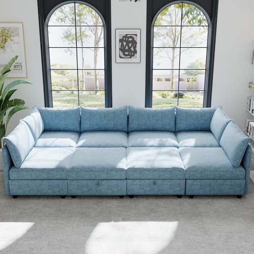 Oversized Modular Storage Sectional Sofa Customizable Seating Group Sofa&Couch Convertible Sleeper Sofabed with Movable Ottomans and Seat