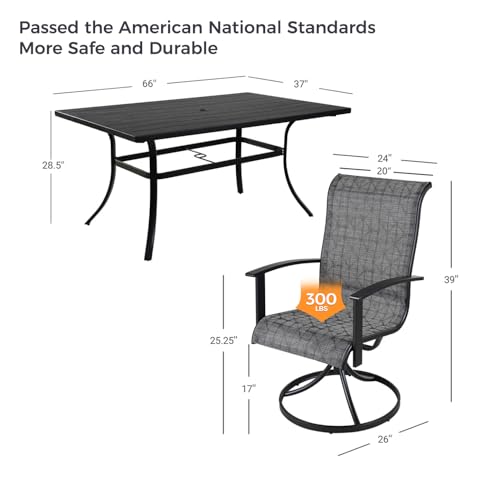 Grand patio 7-Piece Patio Dining Set for 6, Outdoor Dining Set with Swiviel Patio Chairs & 1 Rectangular Woodgrain Dining Table with Umbrella Hole