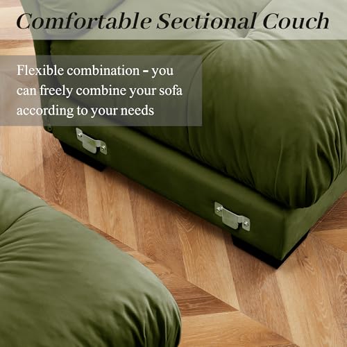 130" Modular Sectional Sofa,Velvet Upholstered Couches for Living Room,3 Seater Green Sofa Couch with Movable Ottoman