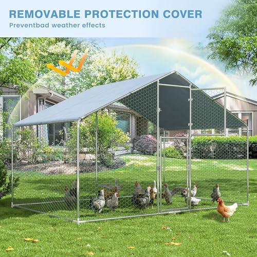 Polar Aurora Metal Chicken Coop, Large Outdoor Chicken Pen, Walk-in Chicken Run for 6-20 Chickens