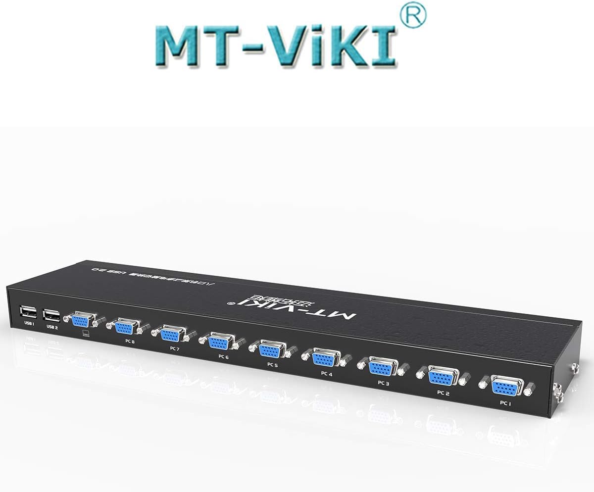 KVM Switch 8 Port, MT-VIKI 8X1 Rackmount KVM Switch VGA, Included 8 2-in-1 KVM Cables & Wire-Desktop Selector
