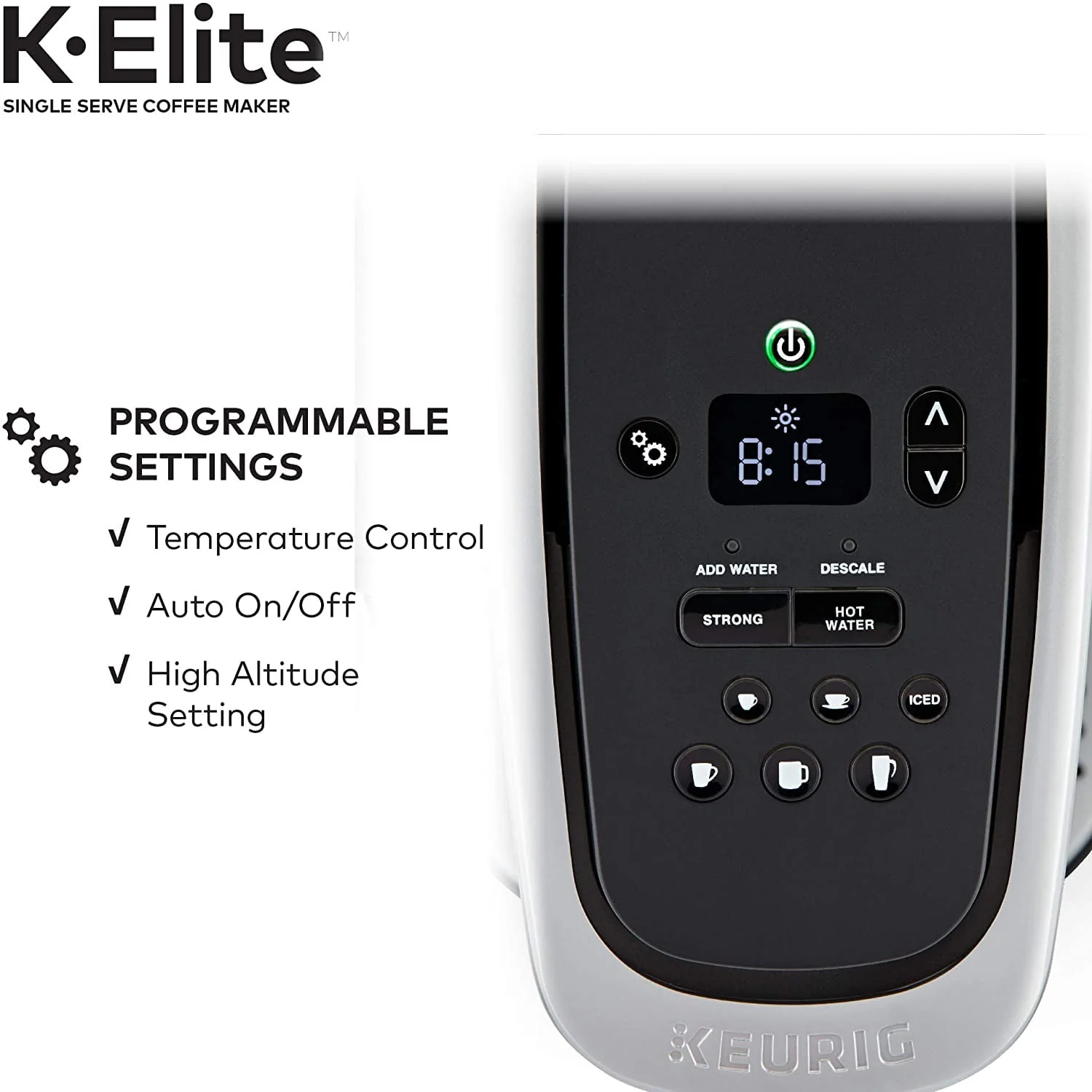 Keurig K-Elite Single Serve K-Cup Pod Coffee Maker, with Strong Temperature Control, Iced Coffee Capability, 12oz Brew Size, Programmable
