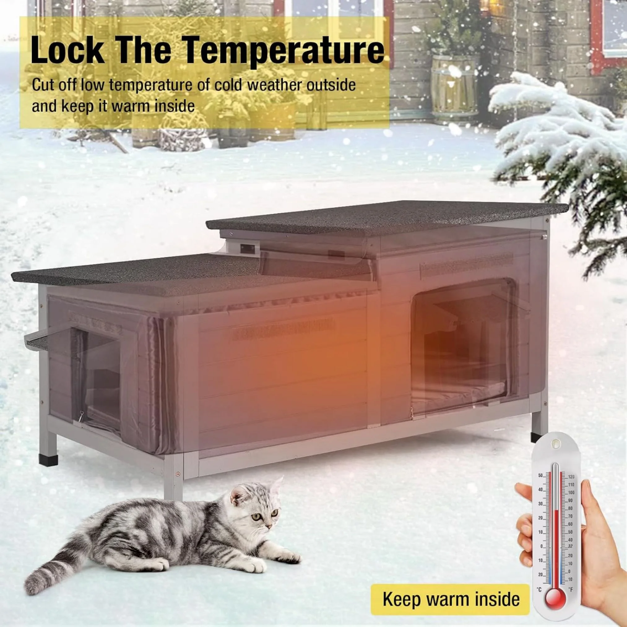 Morgete Insulated Cat House Outdoor Feral Shelter Weatherproof Cat Condo for Winter, Insulated Liner - Radiant Selections