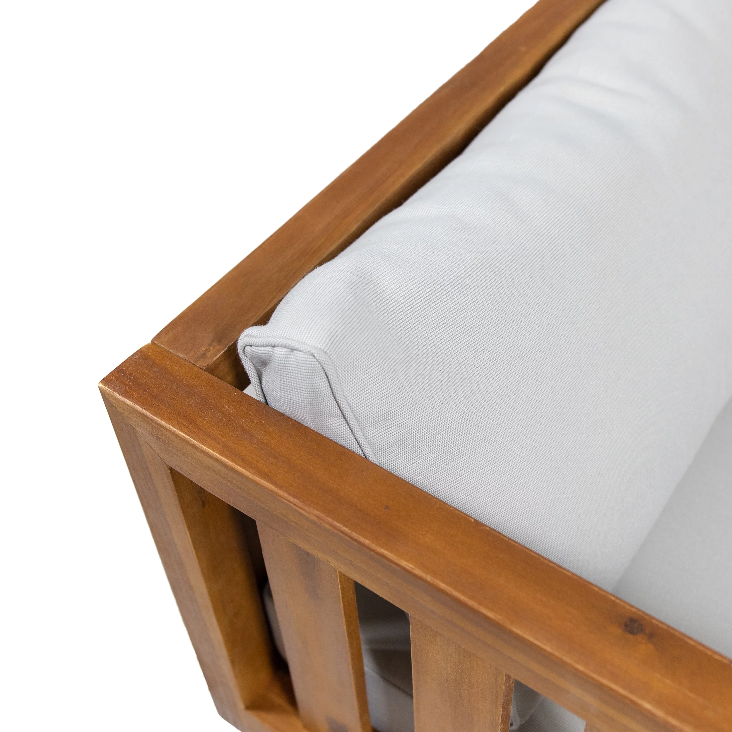Noble House Lainey Outdoor 3-Seater Acacia Wood Daybed, Teak, Light Gray