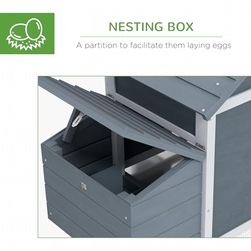 PawHut 59" Small Wooden Chicken coop Hen House Poultry Cage for Outdoor Backyard with 2 Doors, Nesting Box and Removable Tray, Gray