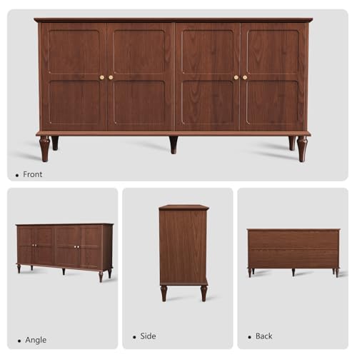 ARTPOWER Sideboard Buffet Cabinet with Storage, 58'' Mid-Century Modern Storage Cabinet with 4 Doors and Adjustable Shelves