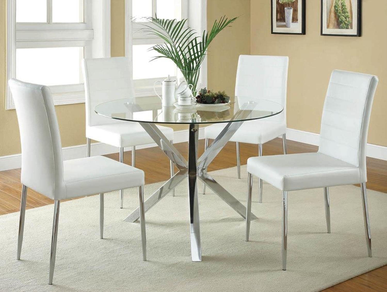 Coaster Furniture Vance Dining Chairs with Vinyl Seat Cushion White and Chrome (Set of 4) 120767WHT