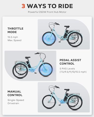 Viribus Electric Tricycle for Adults, 24 inch Electric Trike 250W(Peak 500W) with 468Wh Removable Battery, Motorized Adult Tricycle