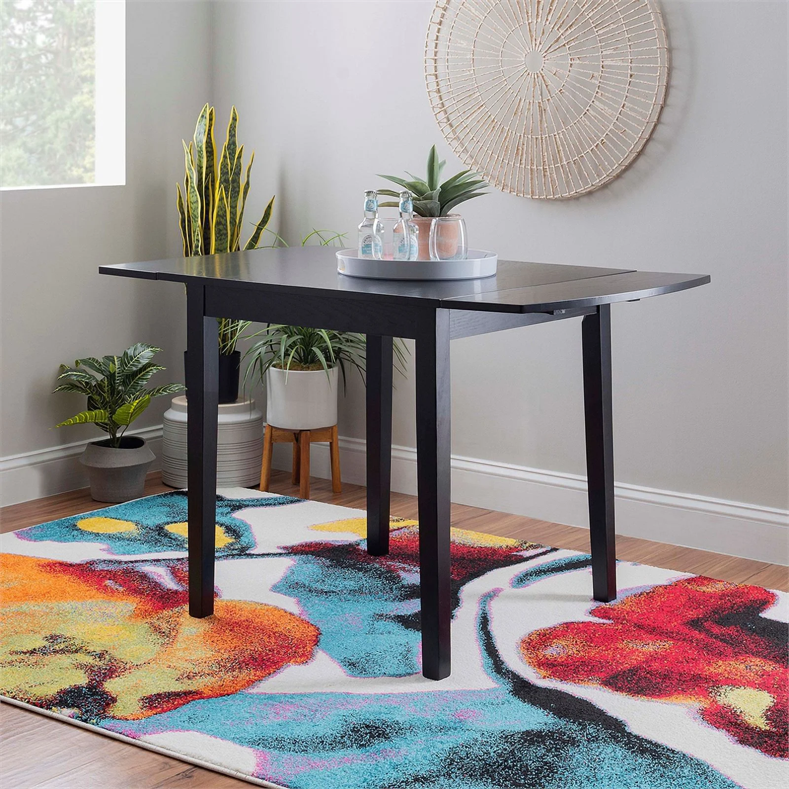 Linon Ervin Wood Square Drop Leaf Table in Black