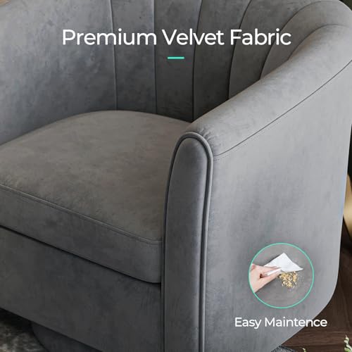 LINSY Swivel Accent Chair Ottoman Set: Velvet Small Barrel Chair with Foot Rest