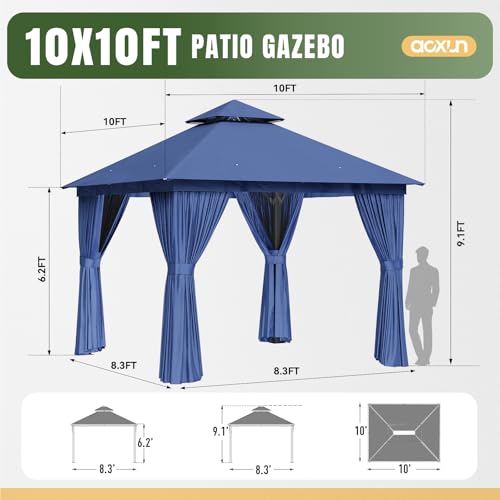 AOXUN Outdoor Gazebo for Patio 10x12, Metal Frame Canopy with Double Roofs