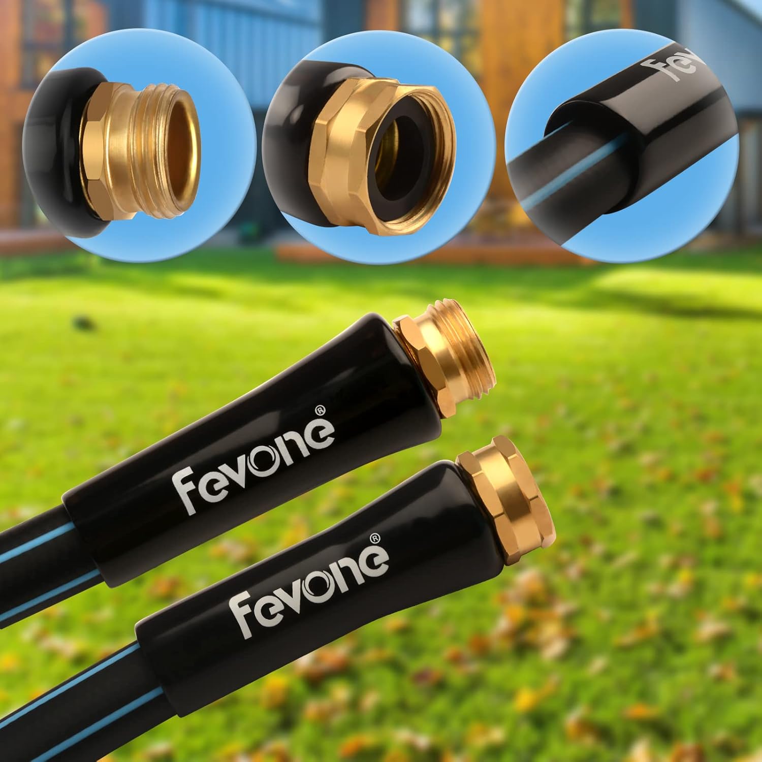 Fevone Garden Hose 100ft Heavy Duty Water Hose, 5/8 Hybrid Hose Flexible Kink Free Lightweight Garden Hoses 100 ft, 3/4 Brass Fittings Pack of 2