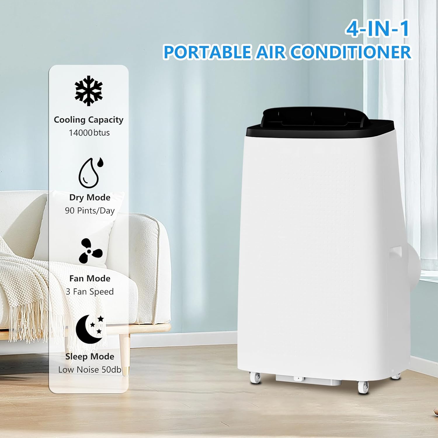 GAOMON Portable Air Conditioners, 14,000btus Portable AC for Room up to 700 Sq. Ft. with Remote Control, 24H Timer, 4-in-1 Air Conditioner with Cool