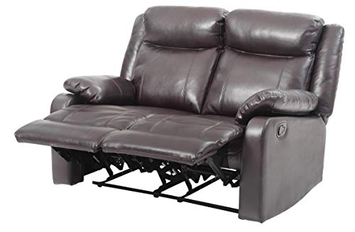 Glory Furniture Ward Faux Leather Double Reclining Loveseat in Dark Brown