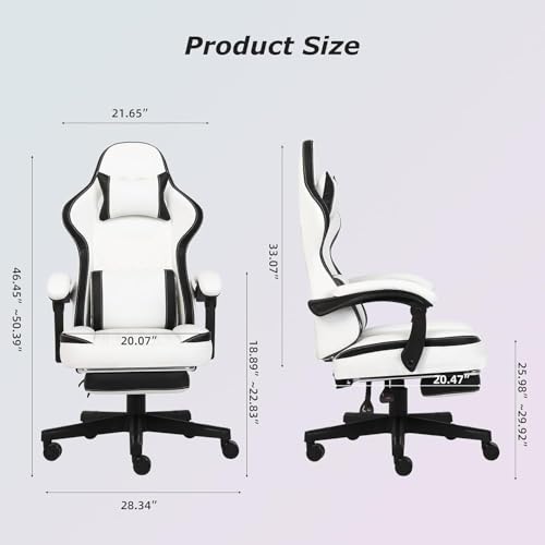 Gaming Chair, Computer Office Chair with Footrest, Linkage Armrests and Lumbar Support, High Back Ergonomic Gamer Chairs for Adults, Blue Fabric