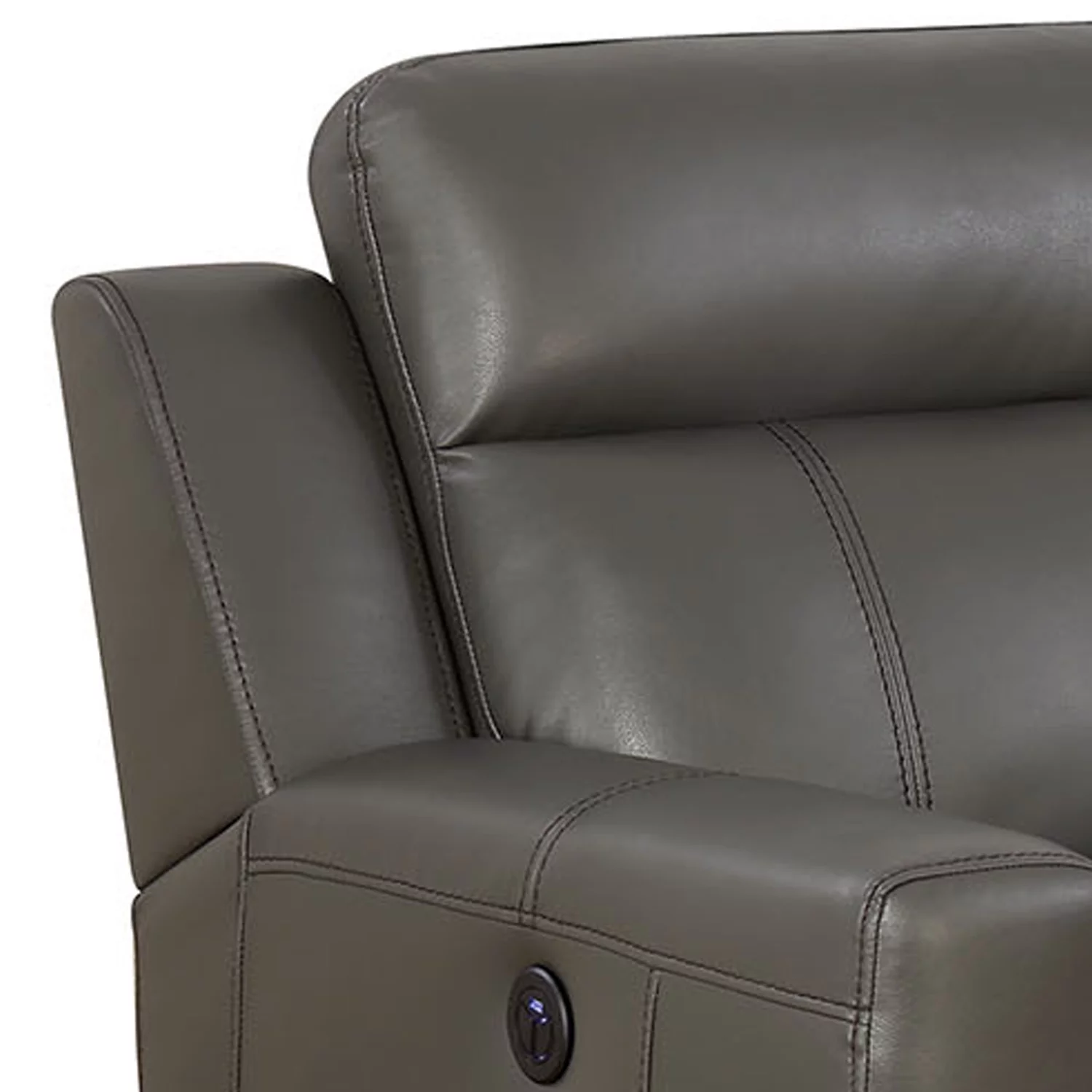 Transitional Leather Gel Recliner Sofa With Power Outlet, Gray