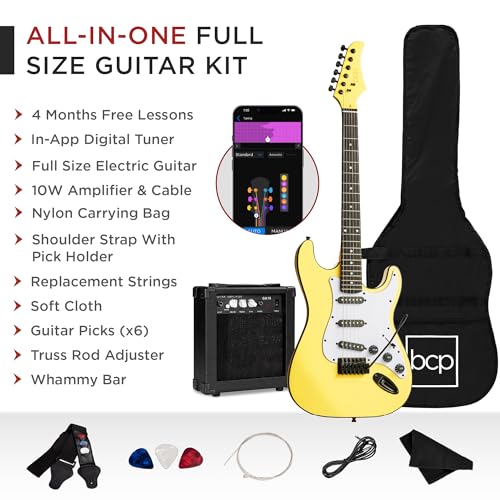 Best Choice Products 39in Full Size Beginner Electric Guitar Starter Kit w/Case, Strap, 10W Amp, Strings, Pick, Tremolo Bar - Sunburst