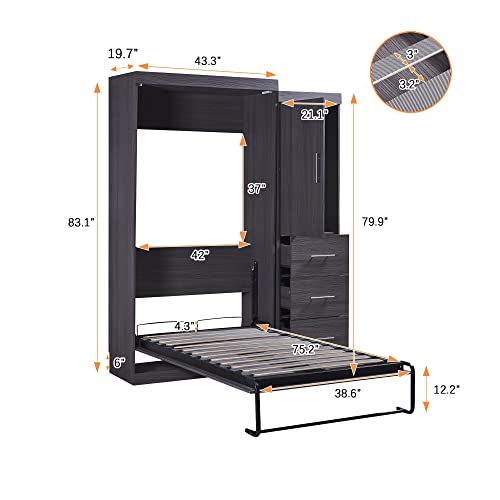 SOFTSEA Twin Murphy Bed Wood Wall Bed Can be Folded into Cabinet