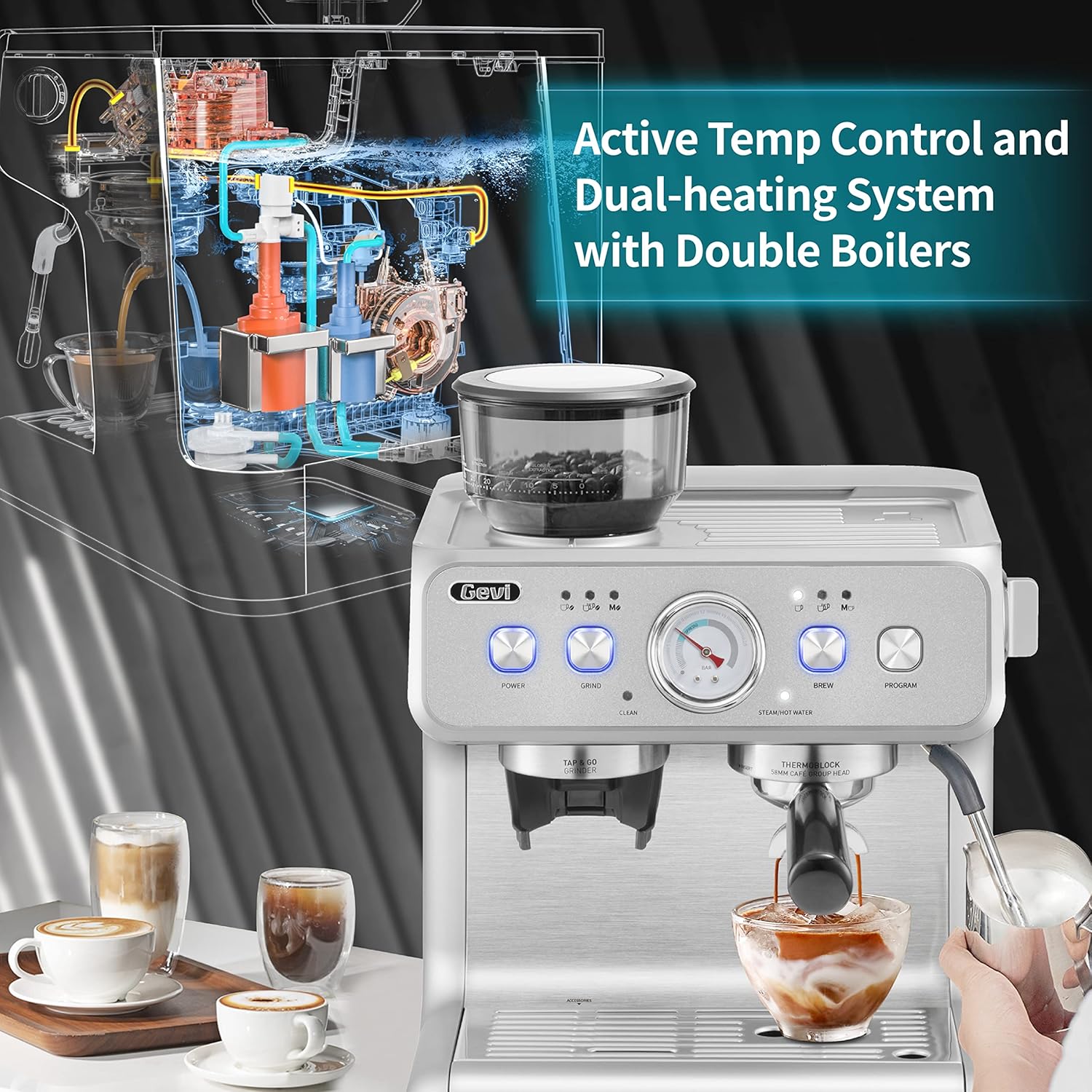 Gevi 4-in-1 Smart Pour-over Coffee Machine Fast Heating Brewer With Built-In Grinder, 51 Step Grind Setting, Automatic Barista Mode, Custom Recipes