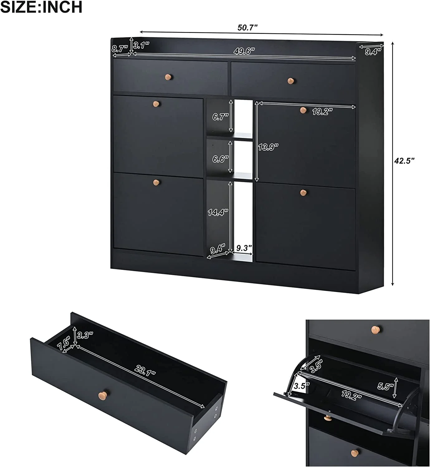 FJU Modern Shoe Storage Cabinet Organizer with 4 Flip Drawers and Adjustable Shelf, Hidden Rack, Hold up to 19 Pairs