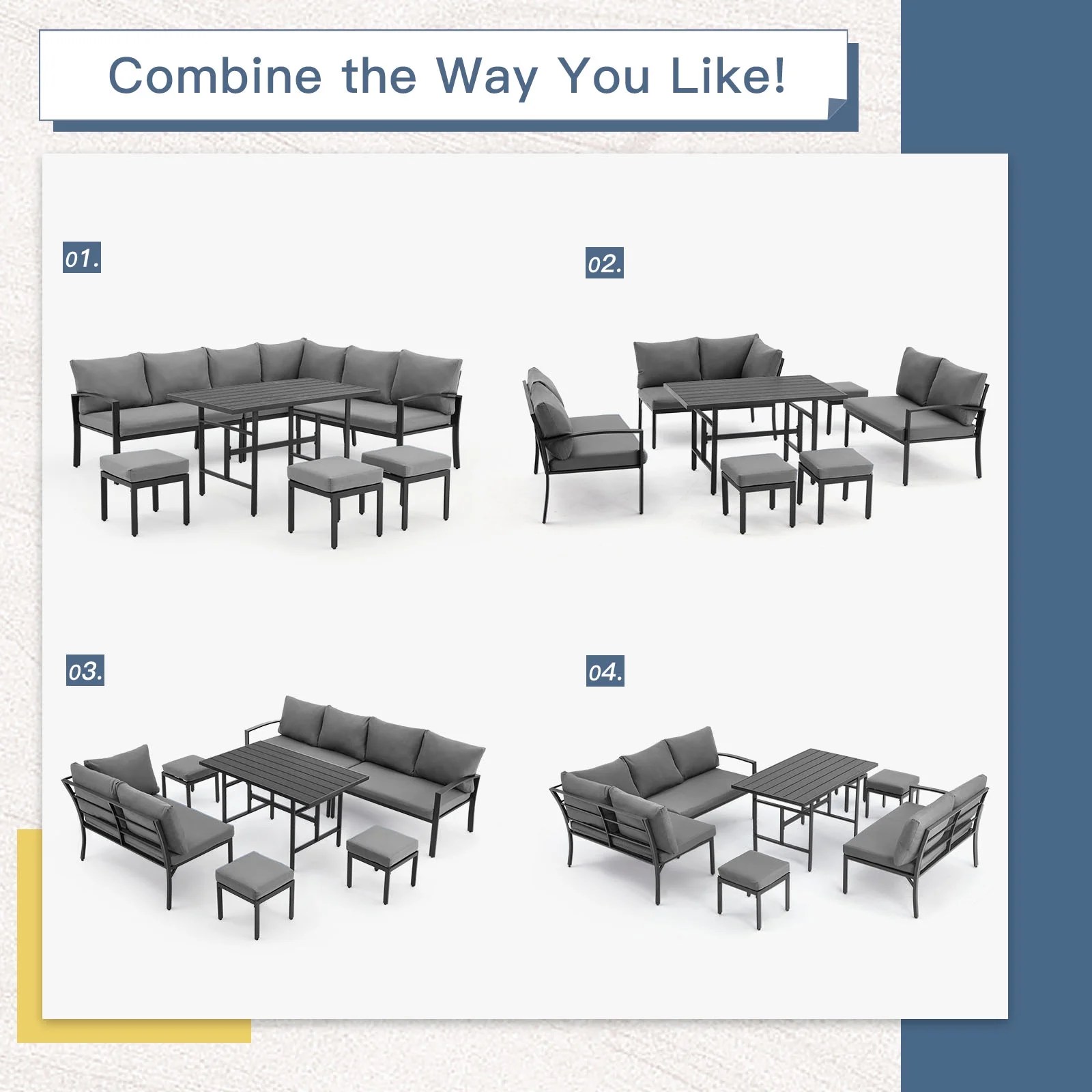 AECOJOY 7 Pieces Metal Patio Furniture Sets on sale Patio Conversation Set Outdoor Sectional Sofa Metal Dining Furniture, Gray