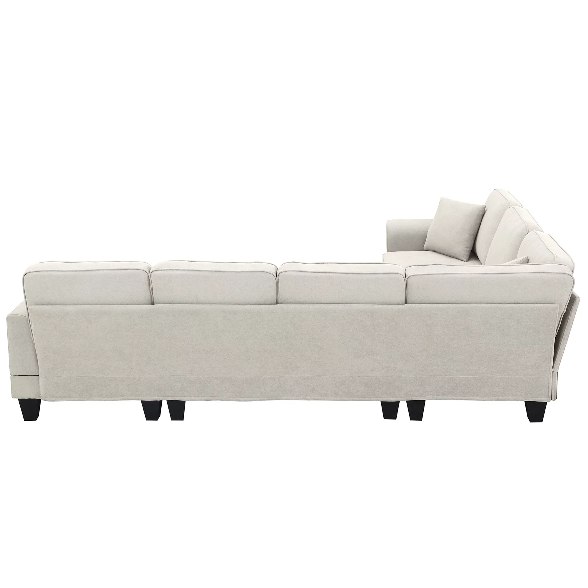 U-Shaped Sectional Couch with Chaise, Modern Upholstered Couch, 7-Seater Sectional Couch with 3 Pillows and Plastic Legs, Heavy Duty Sofa Furniture