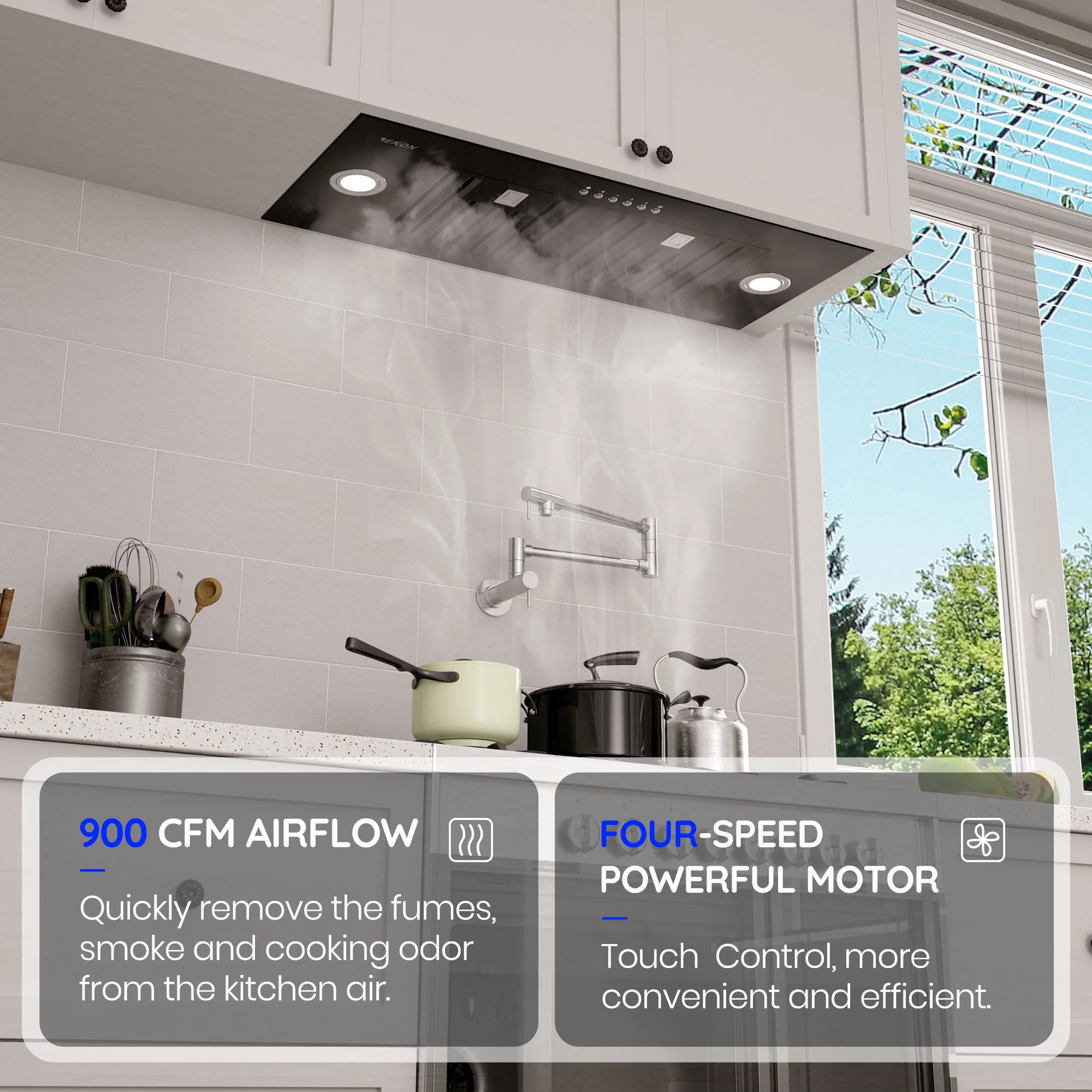 EKON KITCHEN EXPERT Black Stainless Steel 36 Inches Convertible Insert Range Hood NAB01-36H