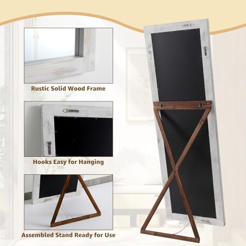 MELOMOIR Rustic Farmhouse Full Length Mirror, 64"x21" Wood Frame Floor Mirror, Free Standing Mirror Leaning Hanging Mirror