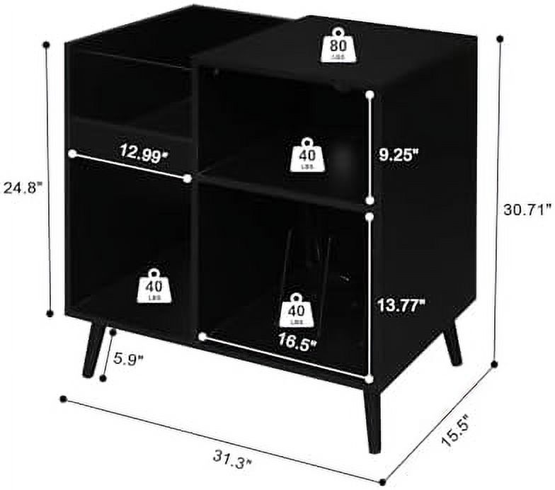 CDHJKKB Mid-Century Vinyl  Cabinet  with Solid Wood Legs  Turntable Stand with Power Outlet Holds up to 200 Albums  Record Player Holder Display
