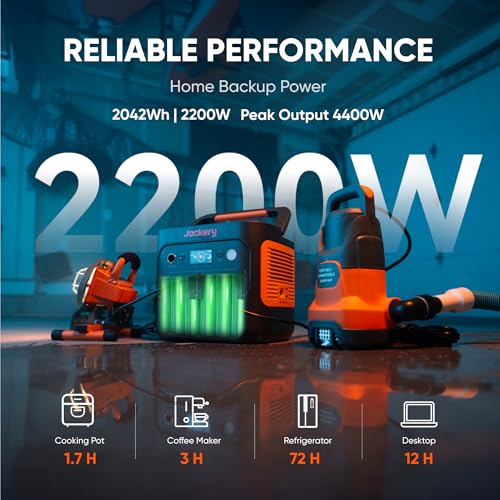 Jackery Explorer 2000 v2 Portable Power Station, 2042Wh LiFePO4 Home Backup Battery, 2200W Solar Generator