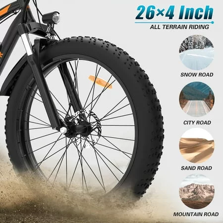 Aostirmotor Electric Mountain Bike, 48V 13AH Removable Lithium Battery 750W Ebike with Rack, 26" 4.0 inch Fat Tire Bike