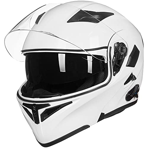 ILM Bluetooth Motorcycle Helmet Modular Flip up Full Face Dual Visor Mp3 Intercom FM Radio DOT Model 902BT(Matte Black, Large)