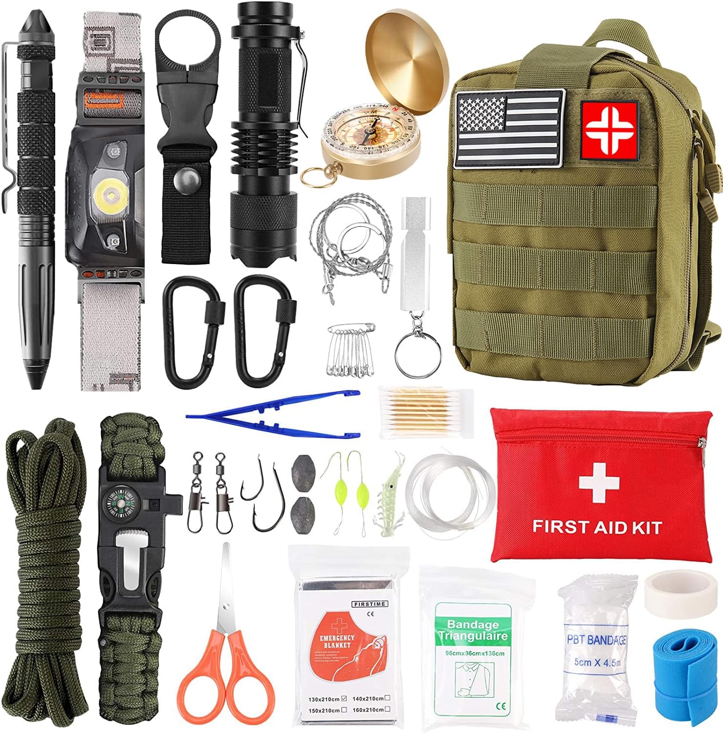 Emergency Survival Kit and First Aid Kit, 142Pcs Professional Survival Gear and Equipment with Molle Pouch, for Men Camping Outdoor Adventure