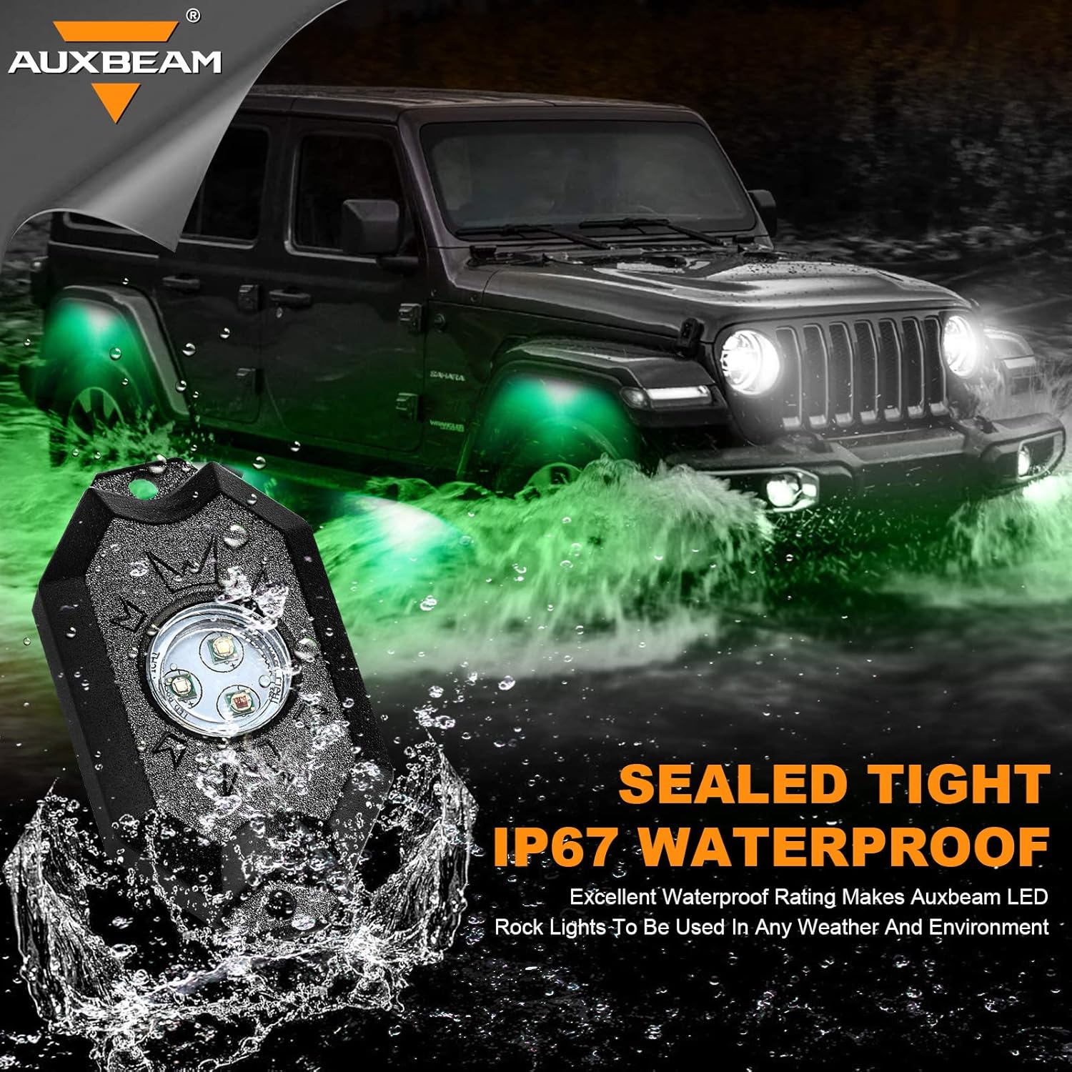 Auxbeam Rock Lights RGB 8 Pods Bluetooth, Car Underglow Lights for Jeep Wrangler Truck SUV UTV ATV Offroad Boat