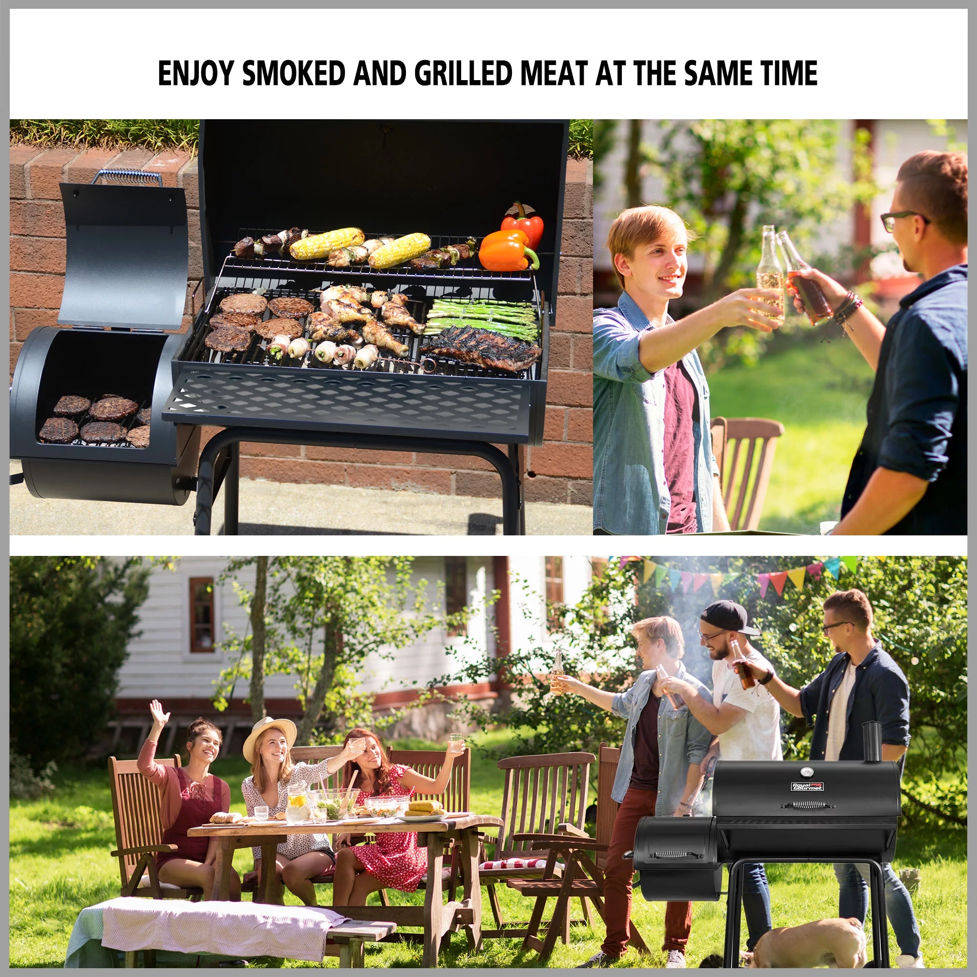 Royal Gourmet 30" CC1830F Charcoal Grill with Offset Smoker and Gloves