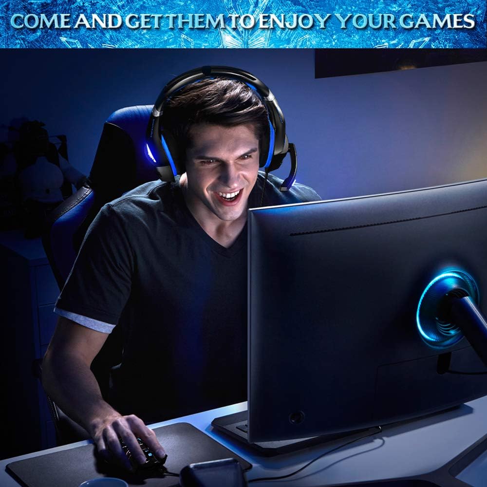 BENGOO GM-5 Stereo Gaming Headset for Xbox One, PS4, PC with Mouse, Noise Cancelling Over Ear Headphones with Mic, LED Light