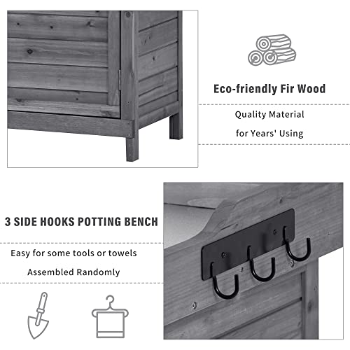 Merax 66" Large Outdoor Farmhouse Wooden Potting Bench Table, Garden Workstation with 2 Drawers, Cabinet, and Open Shelves for Backyard, Mudroom