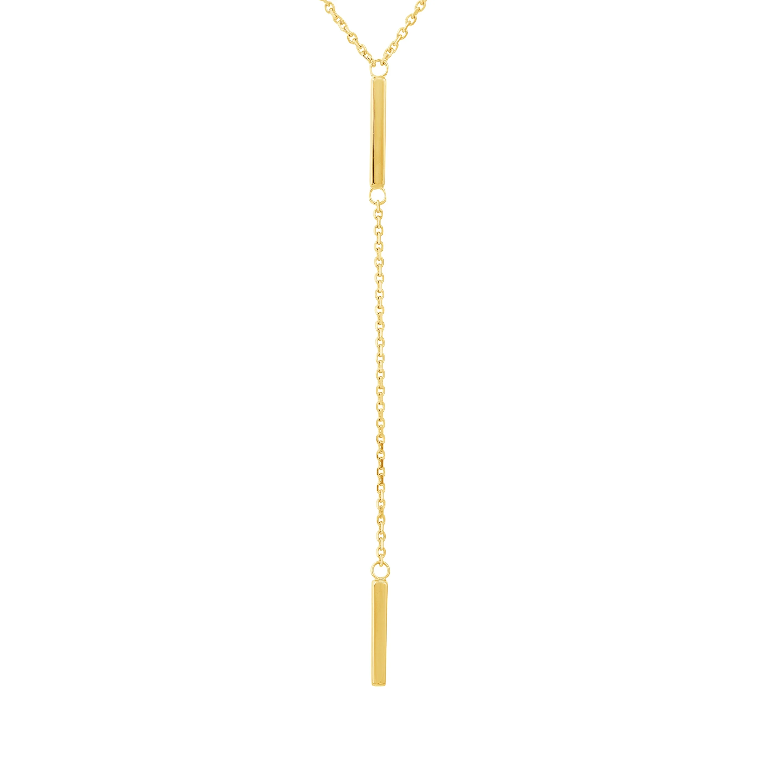 SZUL Women's 14K Solid Yellow Gold Double Bar Drop Necklace