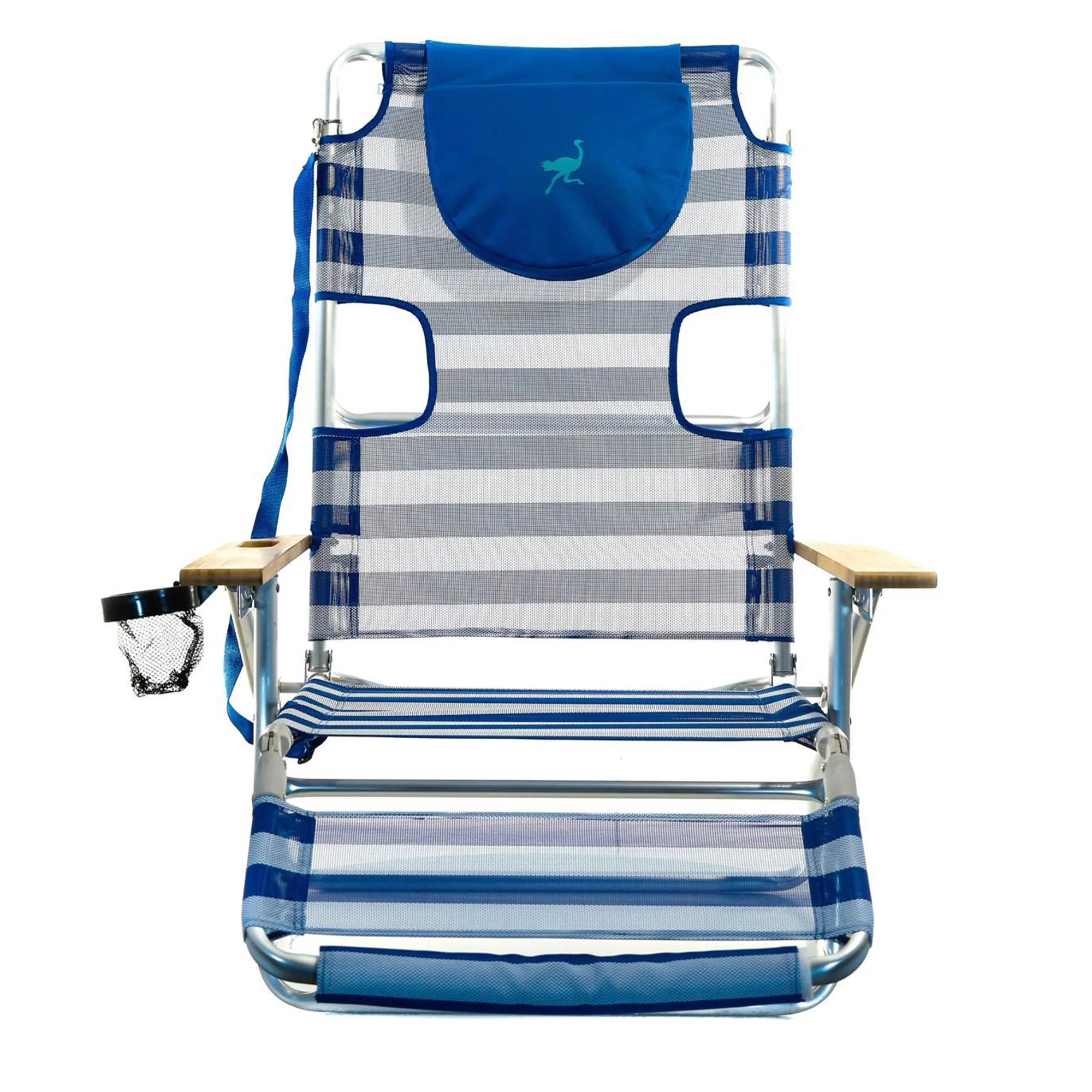 Ostrich 3N1 Reclining Beach Chair & On-Your-Back Beach Chair, Striped Blue