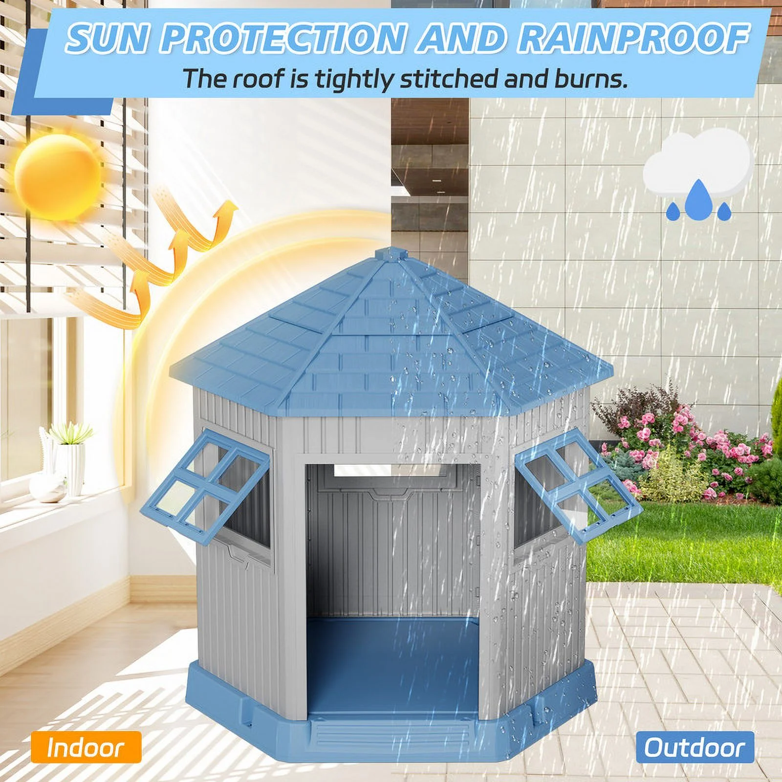 Bifanuo Durable Dog House, Indoor Outdoor Wateproof Doghouse, Pet Plastic Dog Kennel for Small Medium Dogs,Blue, 36.6"L*29.5"W*37.4"H