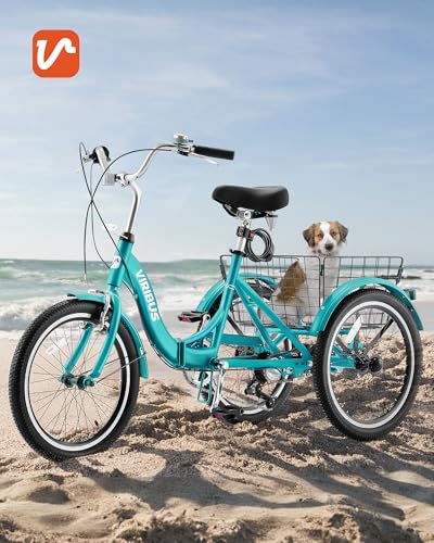 Viribus Folding Adult Tricycle, 20 inch Folding Tricycle for Adults with Lock, 1 or 7 Speed 3 Wheel Bike