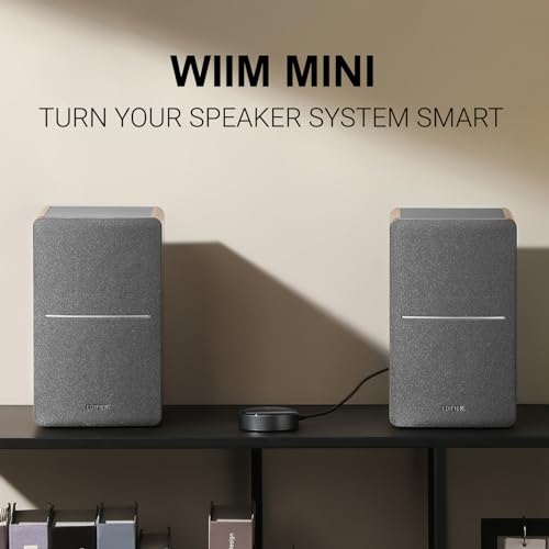Edifier Powered Bookshelf Speakers R1280T with WiiM Mini AirPlay2 Wireless Wi-Fi Audio Streamer, Stream Hi-Res Audio from Spotify