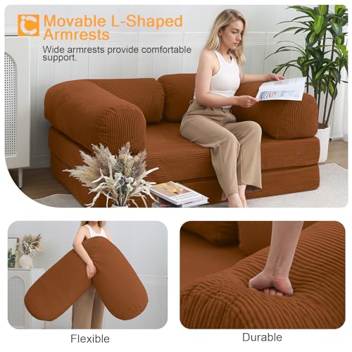 COMAX Folding Sofa Bed, Convertible Chair Bed Corduroy 3-in-1 Foldable Floor Couch with High-Density Foam, Futon Sofa Sleeper Mattress