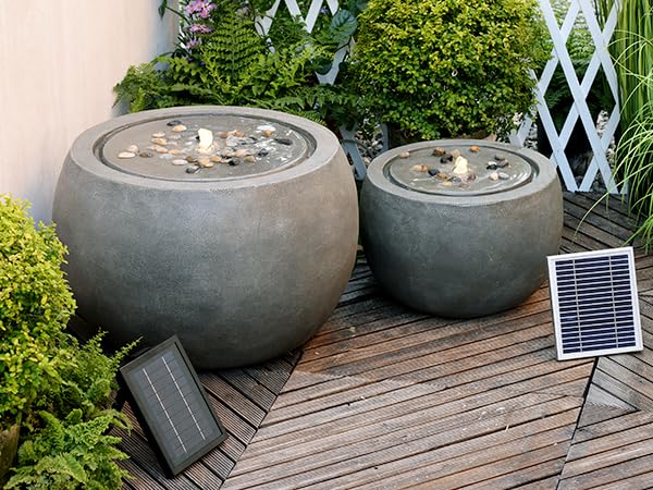 Garden Water Fountain Outdoor Large Round Bubbler Water Feature Indoor with Lights & Pump and Pebbles Concrete Effect for Patio Pool Pond Yard Home