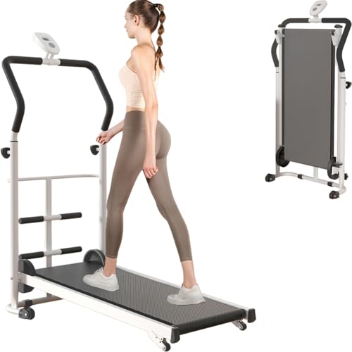 Compact Manual Treadmill with Incline & Handle Bar - Portable Folding Walking Pad for Home, Ideal for Small Spaces, Non-Electric for Kids