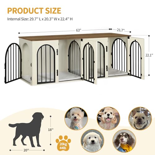 71" Dog Crate Furniture for 2 Dogs, Heavy Duty Indoor Dog Kennel TV Stand, XXL Wooden Dog Cage with Divider for Medium Large Dogs