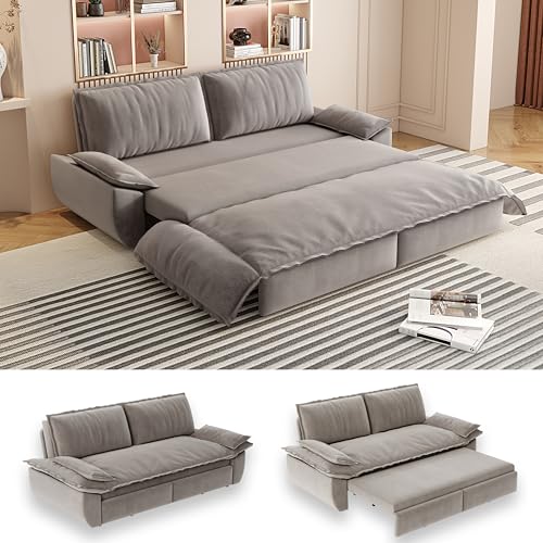 70.1" Futon Sofa Bed Queen Size, Pull Out Bed, 3-in-1 Convertible Sleeper Sofa with 2 Soft Pillows, Modern Velvet Futon Couch for Living Room