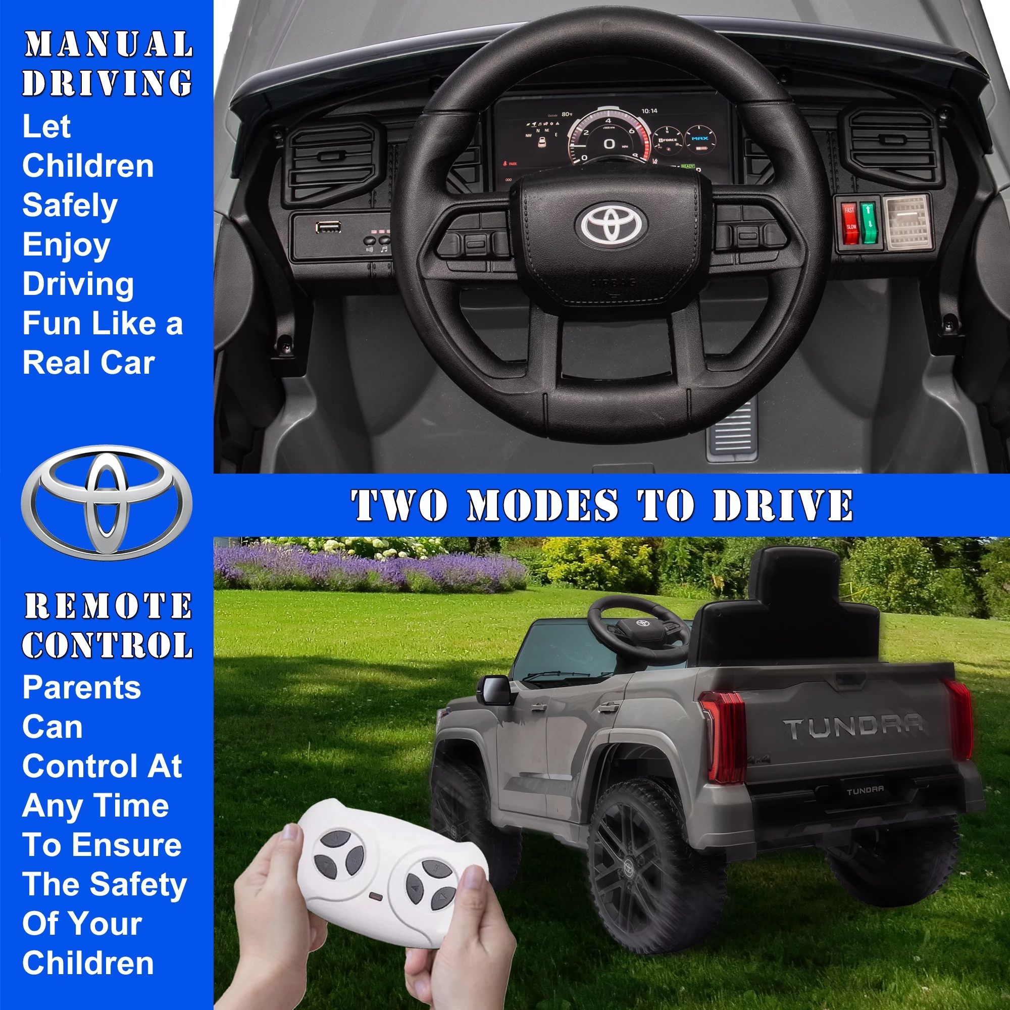 12 V Kids Ride on Car Officially Licensed Toyota Tundra Pickup, Battery Powered Toy Electric Car w/Remote Control, MP3, Bluetooth, LED Light